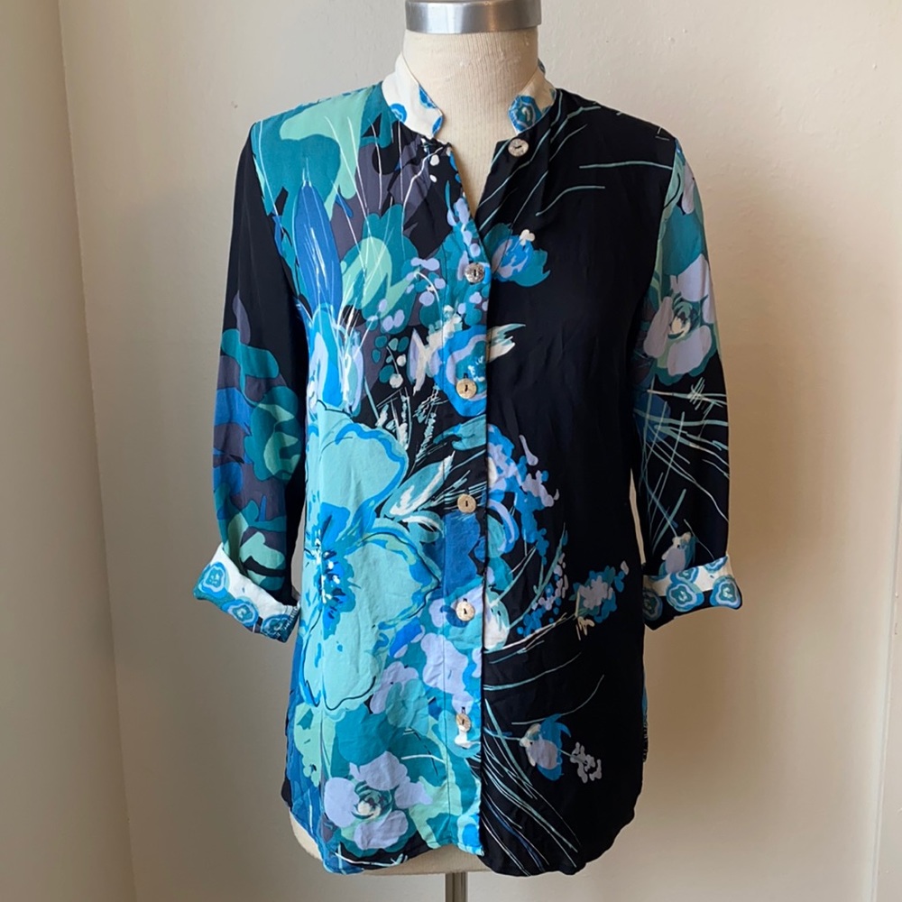 Citron Silk Black Blue Tunic Top PXS